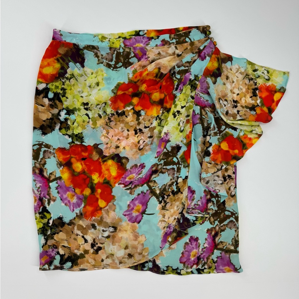 Lafayette 148 New York 100% Silk Floral Printed Ruffle Skirt Size 4 NWT